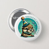 Otter Themed Blue Boys Geburtstag Personalisiert Button (Vorne & Hinten)