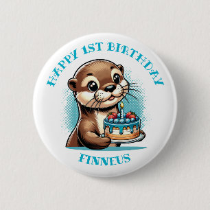 Otter Themed Boys erster Geburtstag Personalisiert Button