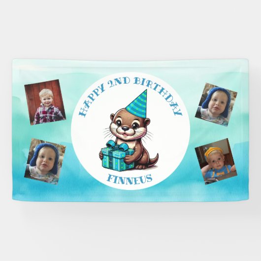 Otter Themed Boys Geburtstag Personalisiert Banner (Horizontal)