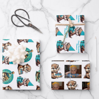 Otter Themed Boys Geburtstag Personalisiert Geschenkpapier Set