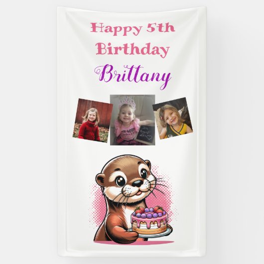 Otter Themed Girls Geburtstagsparty Foto Banner (Vertikal)