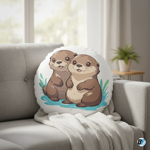 Otter Tier Cartoon Cute Elegant Minimalistisch Rundes Kissen