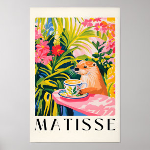 Otter trinkt Kaffee, Waldtierkunst, Ästhetik Poster