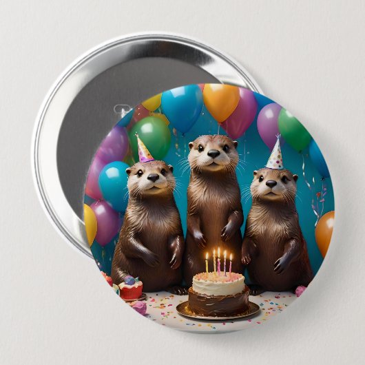 Otter Triplets Birthday Party, Button (Vorne & Hinten)