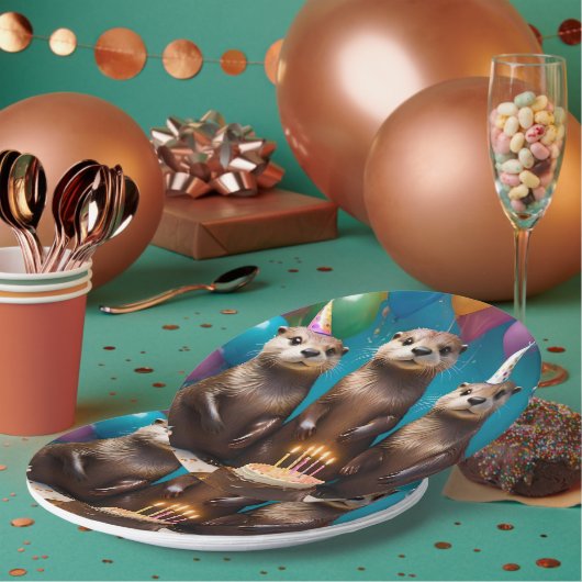 Otter Triplets Birthday Party, Pappteller (Multi)