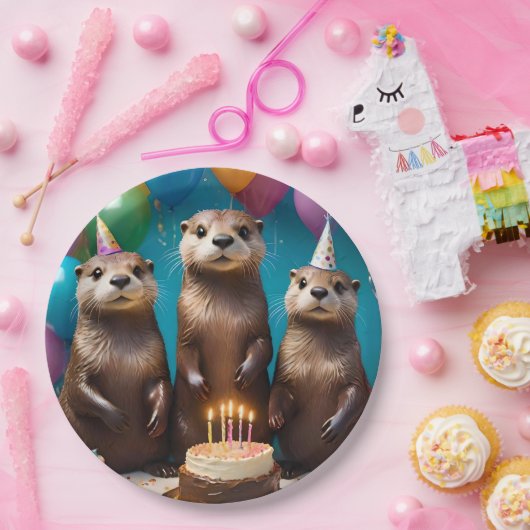 Otter Triplets Birthday Party, Pappteller (Party)