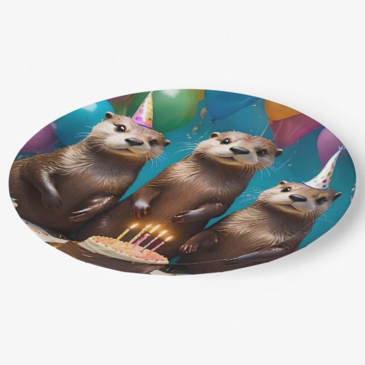 Otter Triplets Birthday Party, Pappteller (Schrägansicht)