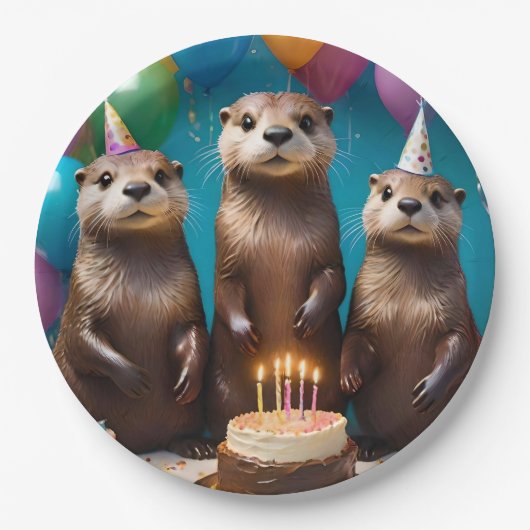 Otter Triplets Birthday Party, Pappteller (Vorderseite)