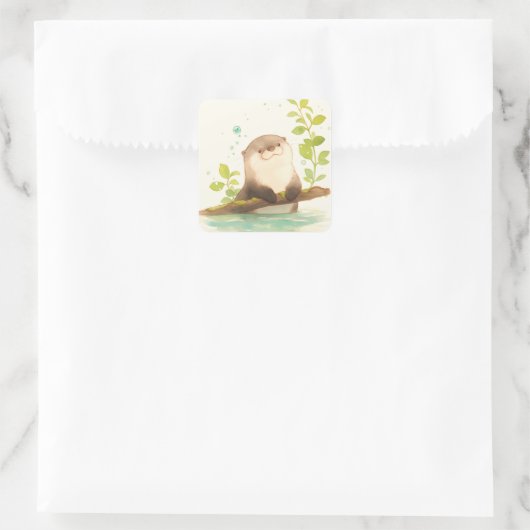 Otter über den Driftwood-Traum Quadratischer Aufkleber (Tasche)