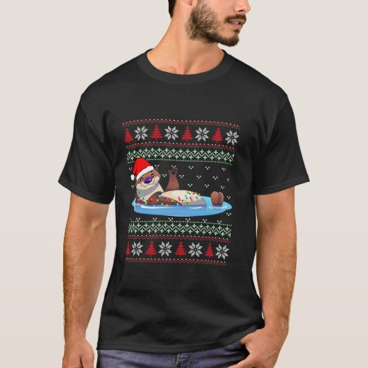 Otter Ugge Weihnachtssüßer Santa Otter Xmas Ligh T-Shirt (Vorderseite)