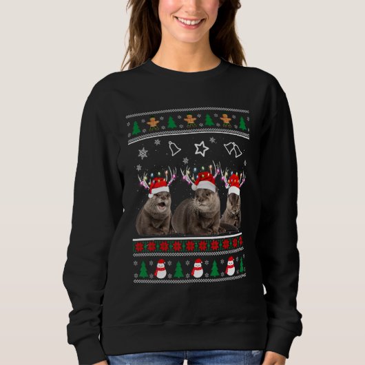 Otter Ugly Sweater Christmas Animals Lights Xmas Sweatshirt (Vorderseite)