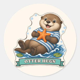 Otter-Umarmungen Schwimmender Otter umarmt einen S Runder Aufkleber