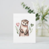 Otter und die Herz-Blume Postkarte (Stehend Vorderseite)