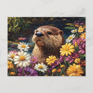 Otter und farbenfrohe Wildblumen Frühling Postkarte