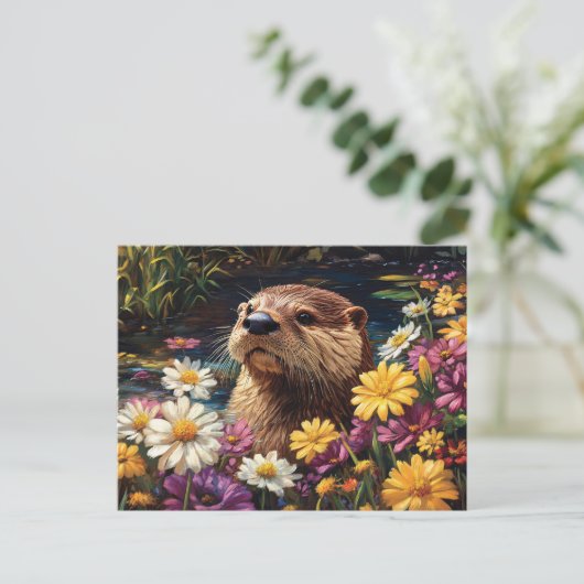 Otter und farbenfrohe Wildblumen Frühling Postkarte (Stehend Vorderseite)