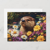 Otter und farbenfrohe Wildblumen Frühling Postkarte (Vorne/Hinten)