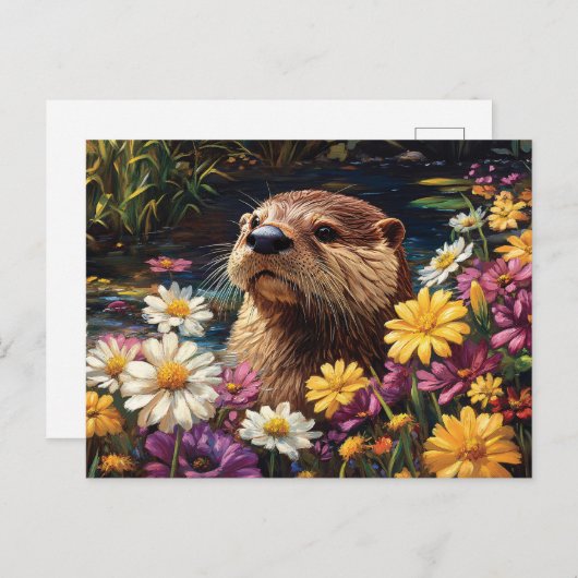 Otter und farbenfrohe Wildblumen Frühling Postkarte (Vorne/Hinten)