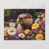 Otter und farbenfrohe Wildblumen Frühling Postkarte (Vorderseite)