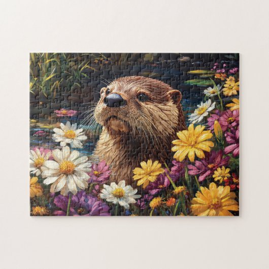 Otter und farbenfrohe Wildblumen Frühling Puzzle (Horizontal)