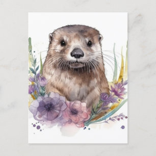 Otter und Purple Blumen Postkarte