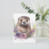 Otter und Purple Blumen Postkarte (Stehend Vorderseite)
