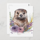 Otter und Purple Blumen Postkarte (Vorne/Hinten)
