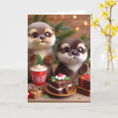 Otter und Weihnachts-Süßigkeiten Karte (Gelbe Blume)