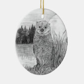 Otter Unter dem Mond am See Keramik Ornament (Rechts)