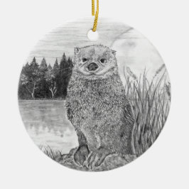 Otter Unter dem Mond am See Keramik Ornament