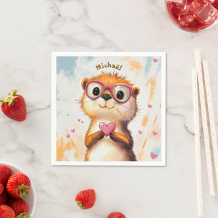 Otter Valentinstag Herz Abzeichen Kinder Schule Serviette