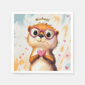 Otter Valentinstag Herz Abzeichen Kinder Schule Serviette (Vorderseite)