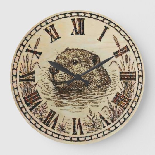 Otter Wall Clock - Serene Lake Life Decor Große Wanduhr (Vorderseite)