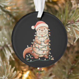 Otter Weihnachts-Tier Xmas Lichter Santa Hut Ornament