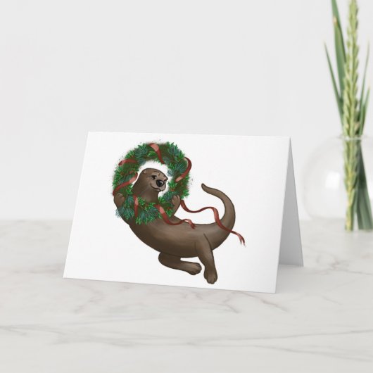 Otter Weihnachts-Wreath-Weihnachtskarte Feiertagskarte (Vorderseite)