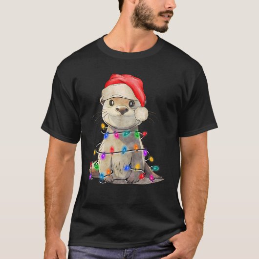 Otter Weihnachtsbaum Licht getanzt Pajama Xmas Gra T-Shirt (Vorderseite)
