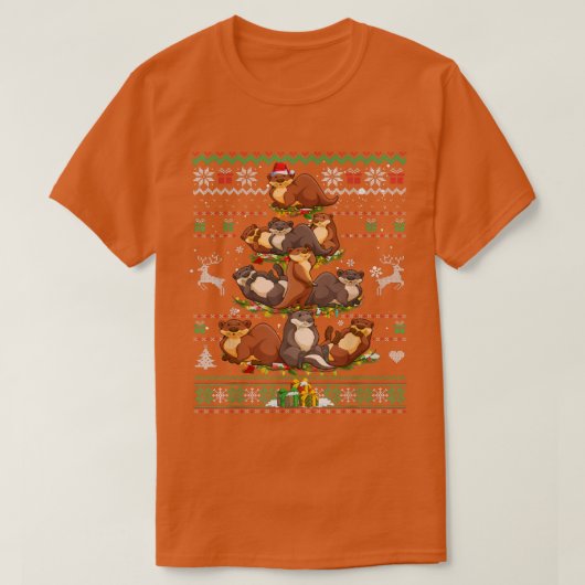 Otter Weihnachtsbaumleuchten Ugly Sweater Otters o T-Shirt (Design vorne)