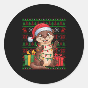 Otter-Weihnachtslichter hässlicher Weihnachtsmann- Runder Aufkleber