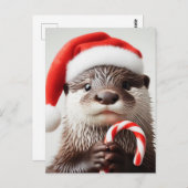 Otter Weihnachtsmannmütze Adorable Candy Cane Postkarte (Vorne/Hinten)