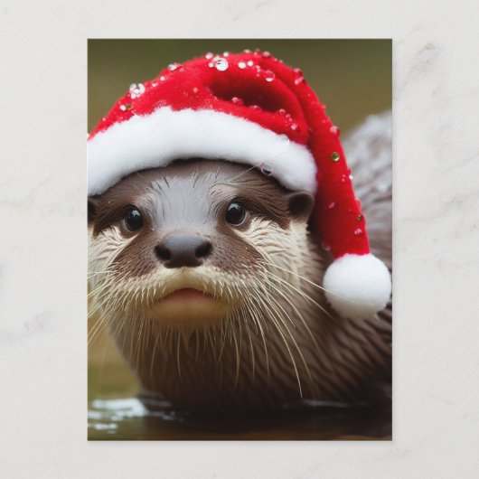 Otter Weihnachtsmannmütze Adorable Postkarte (Vorderseite)