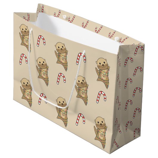 Otter Weihnachtsschnee Wintertiere Otter Große Geschenktüte (Vorderseite Schrägansicht)