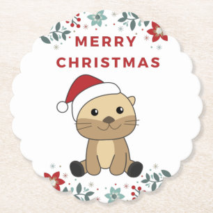 Otter Weihnachtsschnee Wintertiere Otter Paper Co Untersetzer