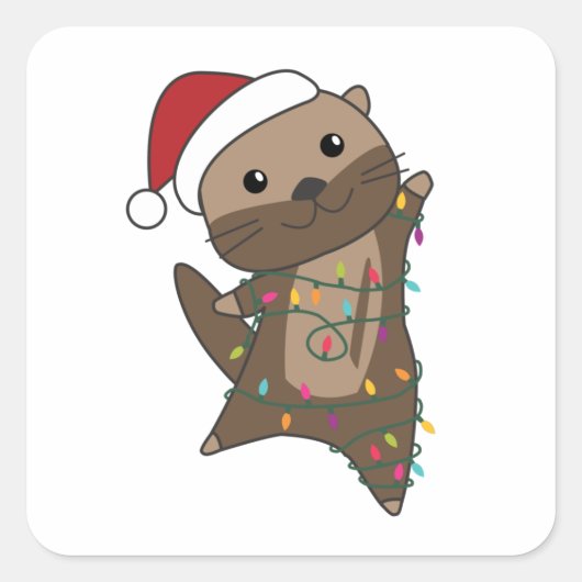 Otter Weihnachtsschnee Wintertiere Otter Quadratischer Aufkleber (Vorderseite)