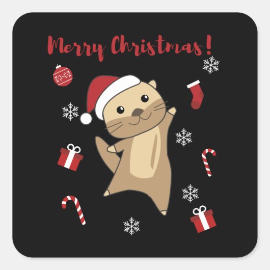 Otter Weihnachtsschnee Wintertiere Otter Quadratischer Aufkleber (Vorderseite)