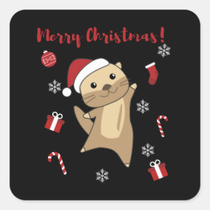 Otter Weihnachtsschnee Wintertiere Otter Quadratischer Aufkleber