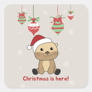 Otter Weihnachtsschnee Wintertiere Otter Square S Quadratischer Aufkleber