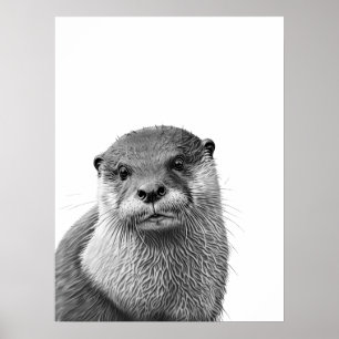 Otter Woodland Modern Portrait schwarz weiß    Poster