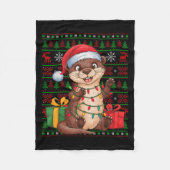 Otter Xmas Lights Ugly Santa Hat Otter Christmas Fleecedecke (Vorderseite)