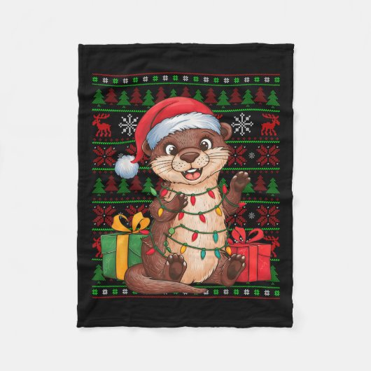 Otter Xmas Lights Ugly Santa Hat Otter Christmas  Fleecedecke (Vorderseite)