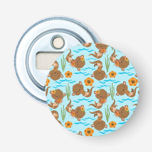 Otterfamilie Orange Blumen Florale Wasserlebewesen Flaschenöffner