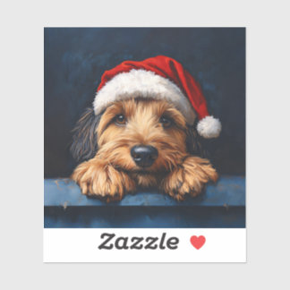 Otterhound in einer Weihnachtsmannmütze Aufkleber